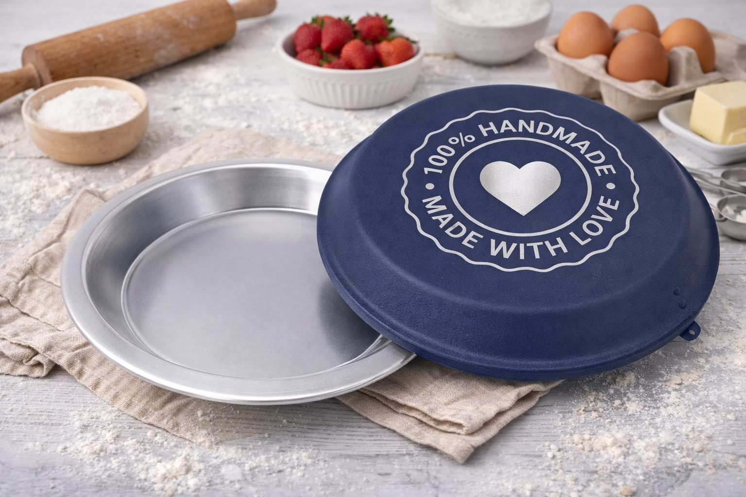 100% Handmade With Love Engraved Pie Pan