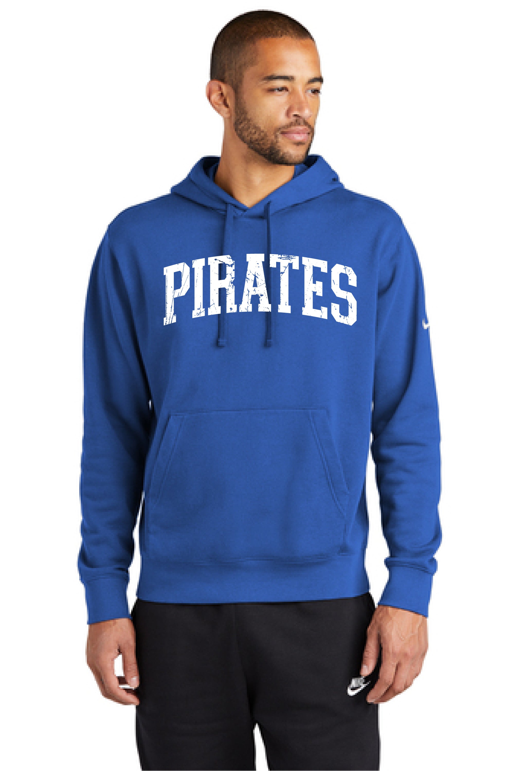 Distressed Pirates White Nike Club Fleece Sleeve Swoosh Pullover Hoodie