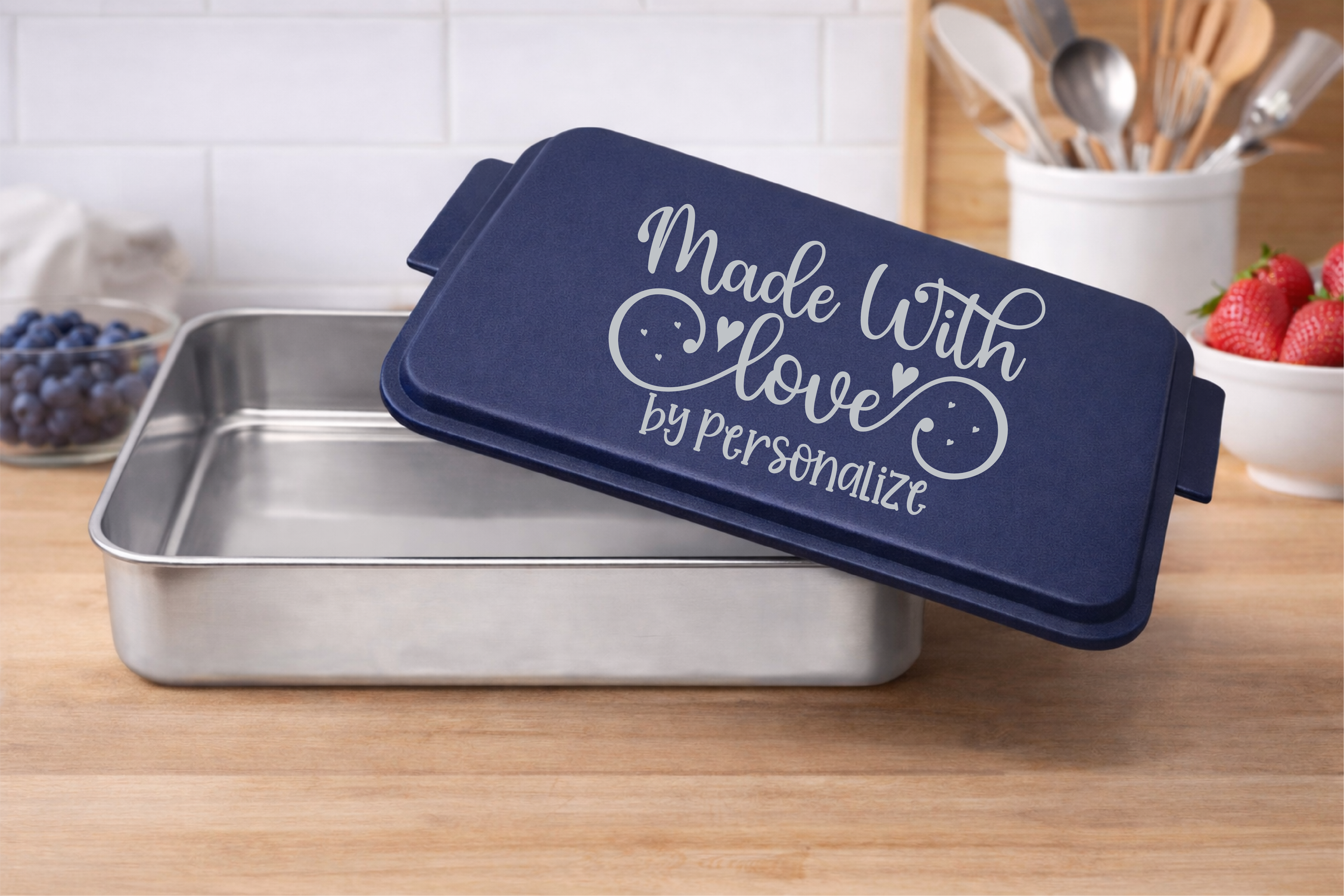 Made With Love Swirls Personalized 9" x 13" Engraved Cake Pan