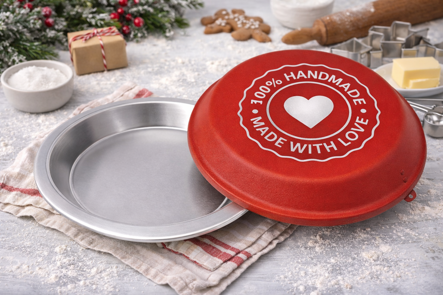 100% Handmade With Love Engraved Pie Pan