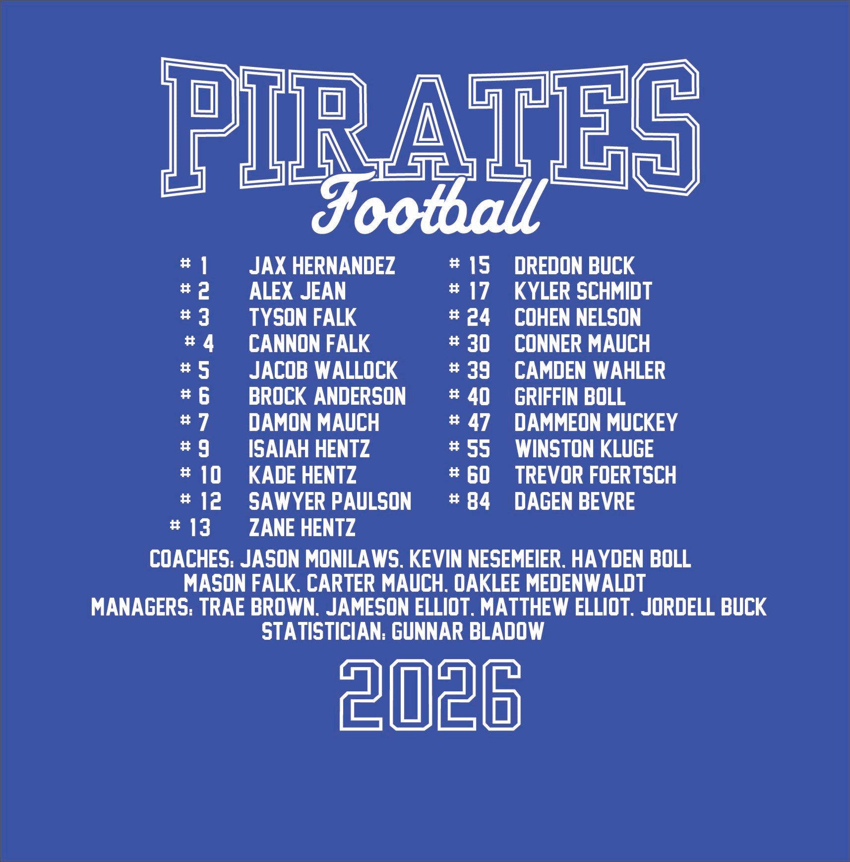 Booster Club's 2026 Football Roster Shirt