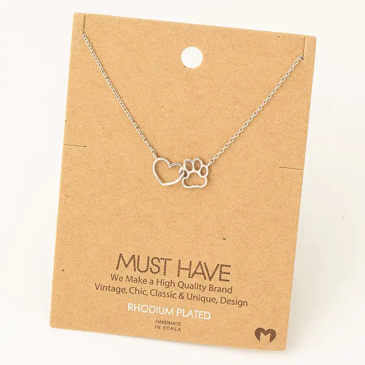 Dog Paw Heart Cutout Pendant Necklace