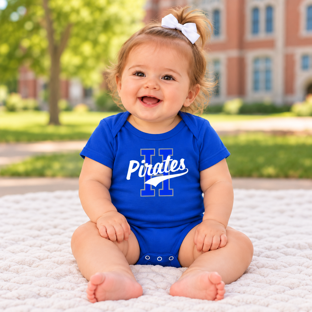 Hankinson Pirates – Vintage Varsity Blue and Black | Infant Onesie
