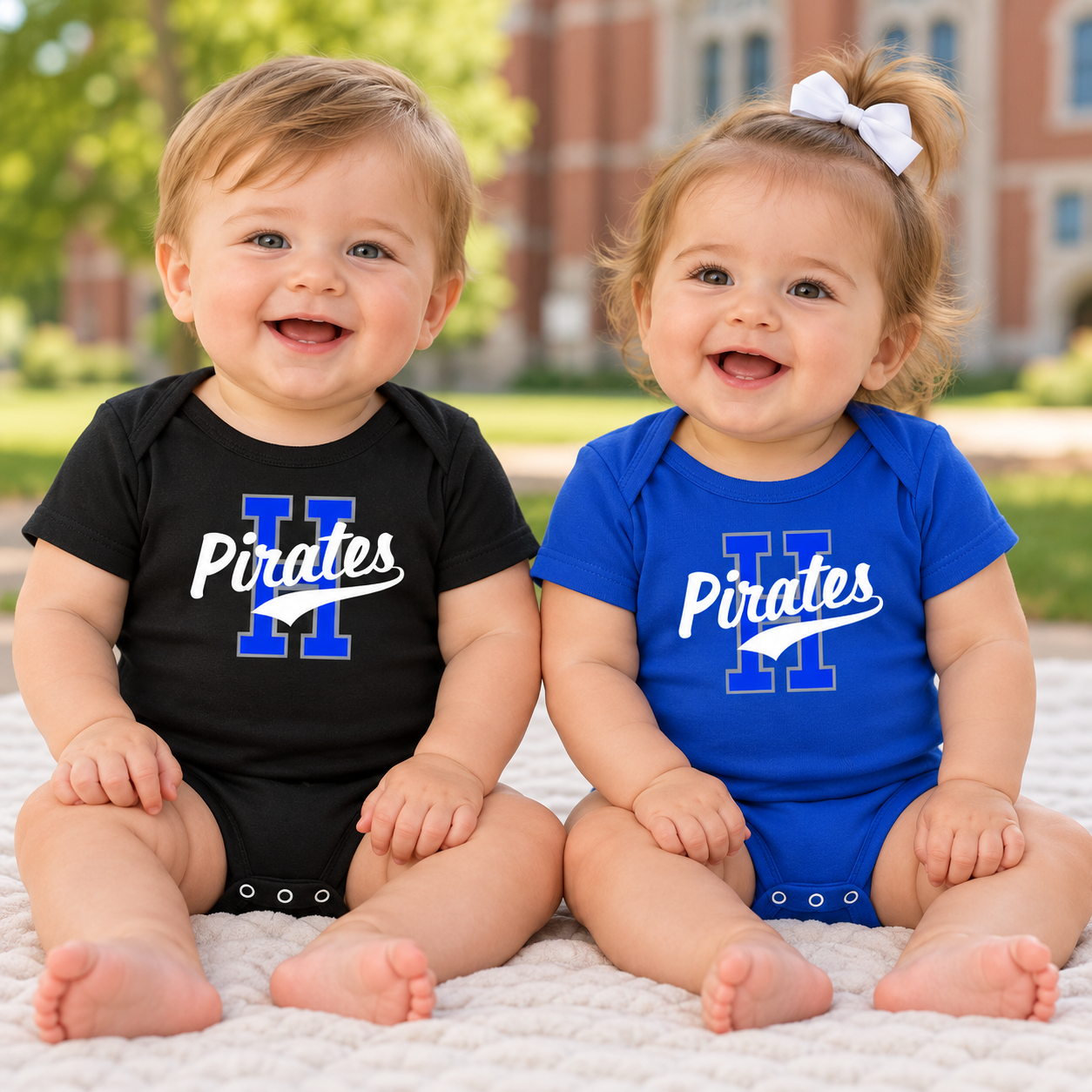 Hankinson Pirates – Vintage Varsity Blue and Black | Infant Onesie