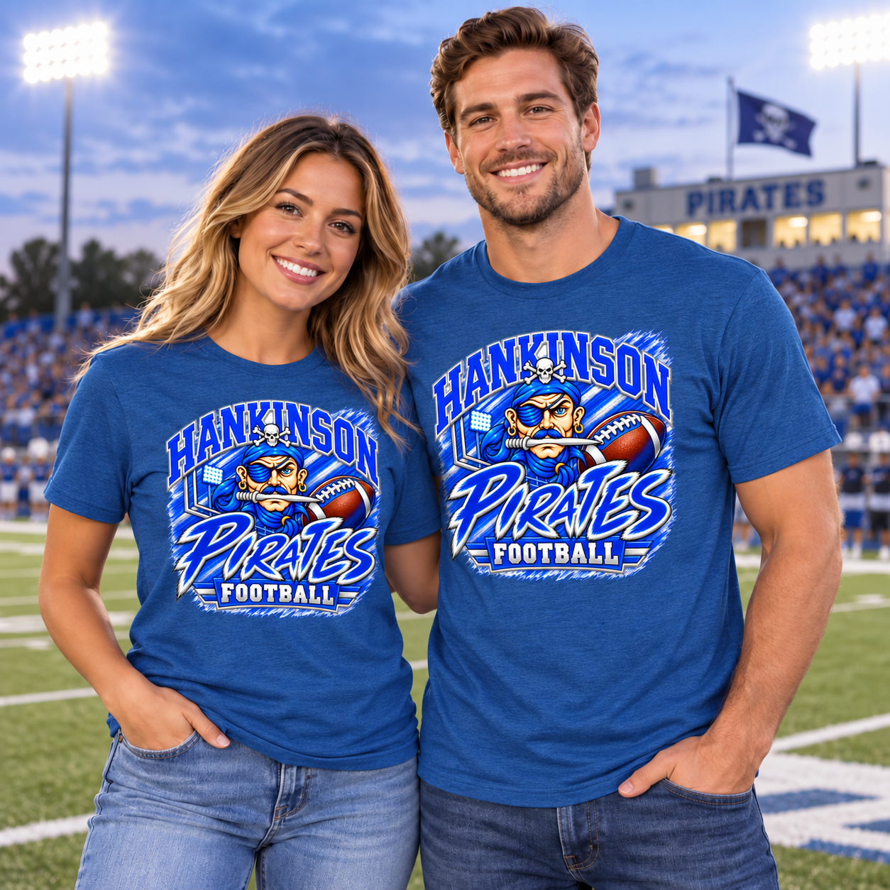 Hankinson Pirates Stadium Football Level Royal T-Shirt l Blue or Black