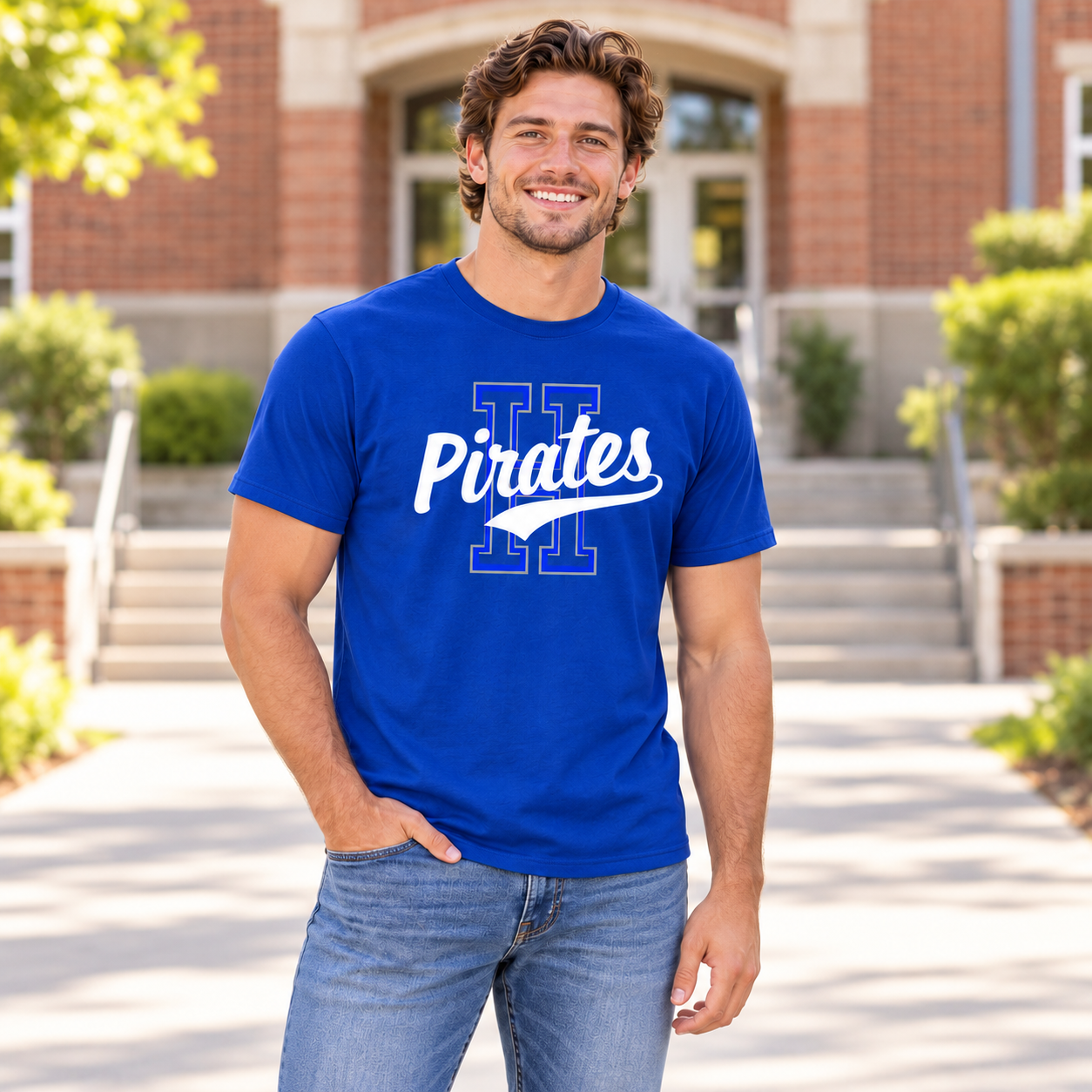 Hankinson Pirates Vintage Varsity Blue| District T-Shirt, Crew & Hoodie