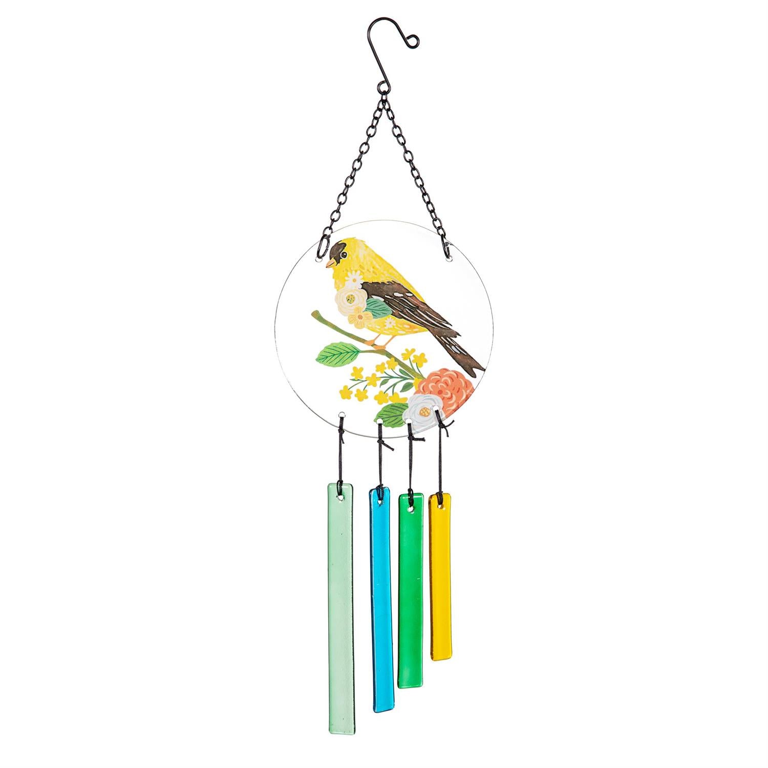 What She Shed Wind Chime – Floral Bird with Hanging Glass (19")