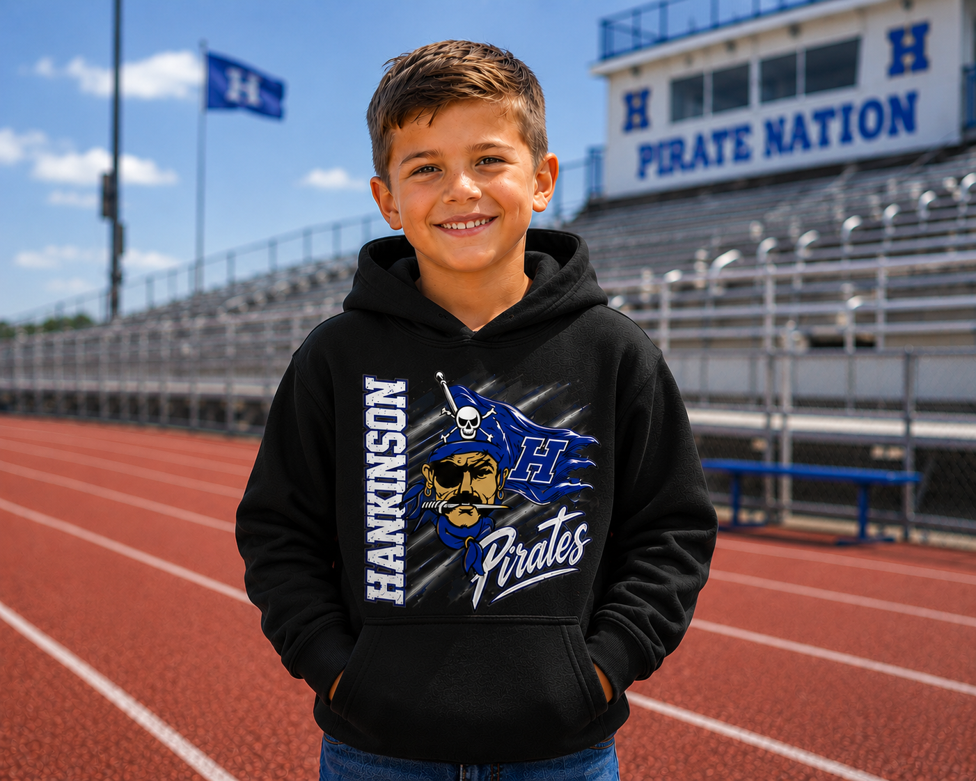 Hankinson Pirates – Pirate Pride Black | District Youth T-Shirt & Hoodie