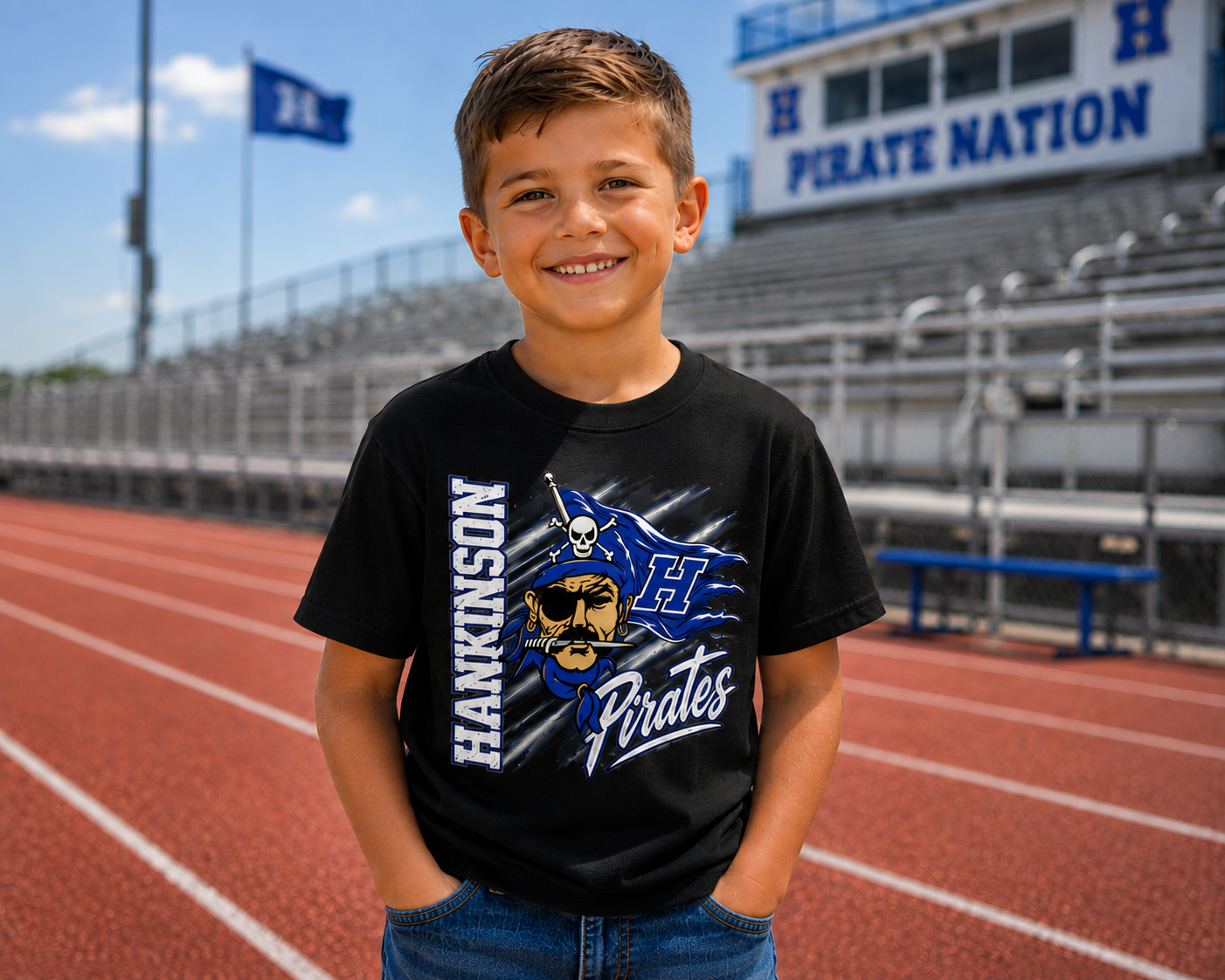Hankinson Pirates – Pirate Pride Black | District Youth T-Shirt & Hoodie