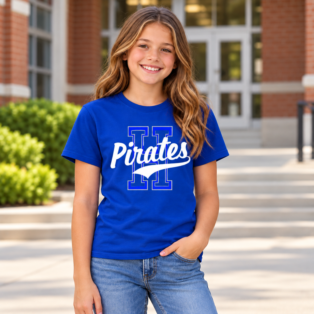 Hankinson Pirates Youth Vintage Varsity T-Shirt Black and Blue | District Youth T-Shirt