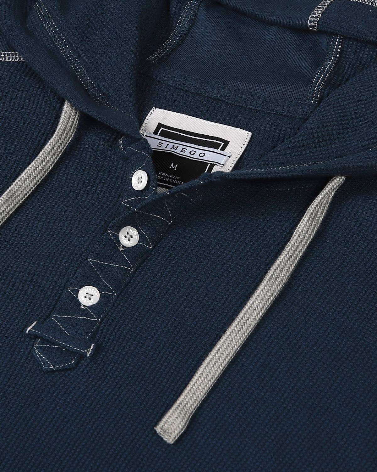 Zimego Casual Basic Long Sleeve Thermal Hoodie: Navy