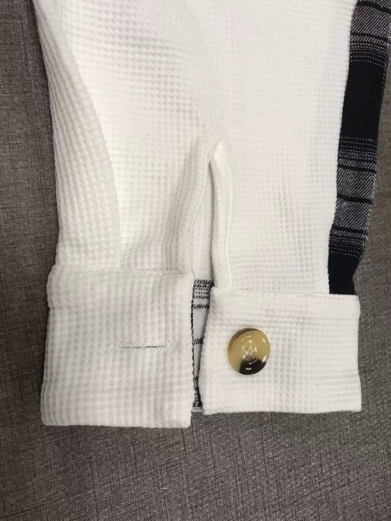 Ladies Plaid Waffle Splice Botton Down Shirt