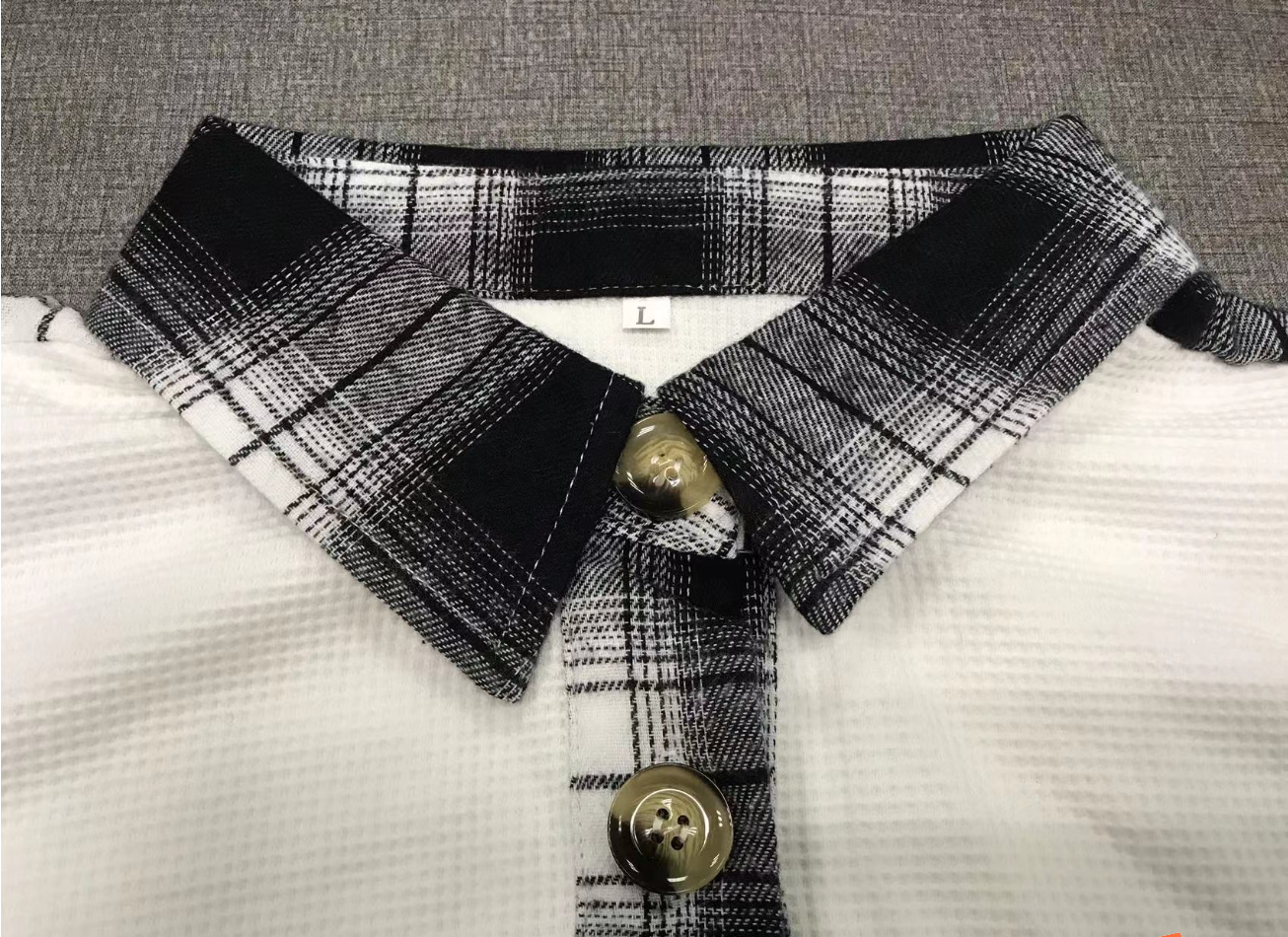 Ladies Plaid Waffle Splice Botton Down Shirt