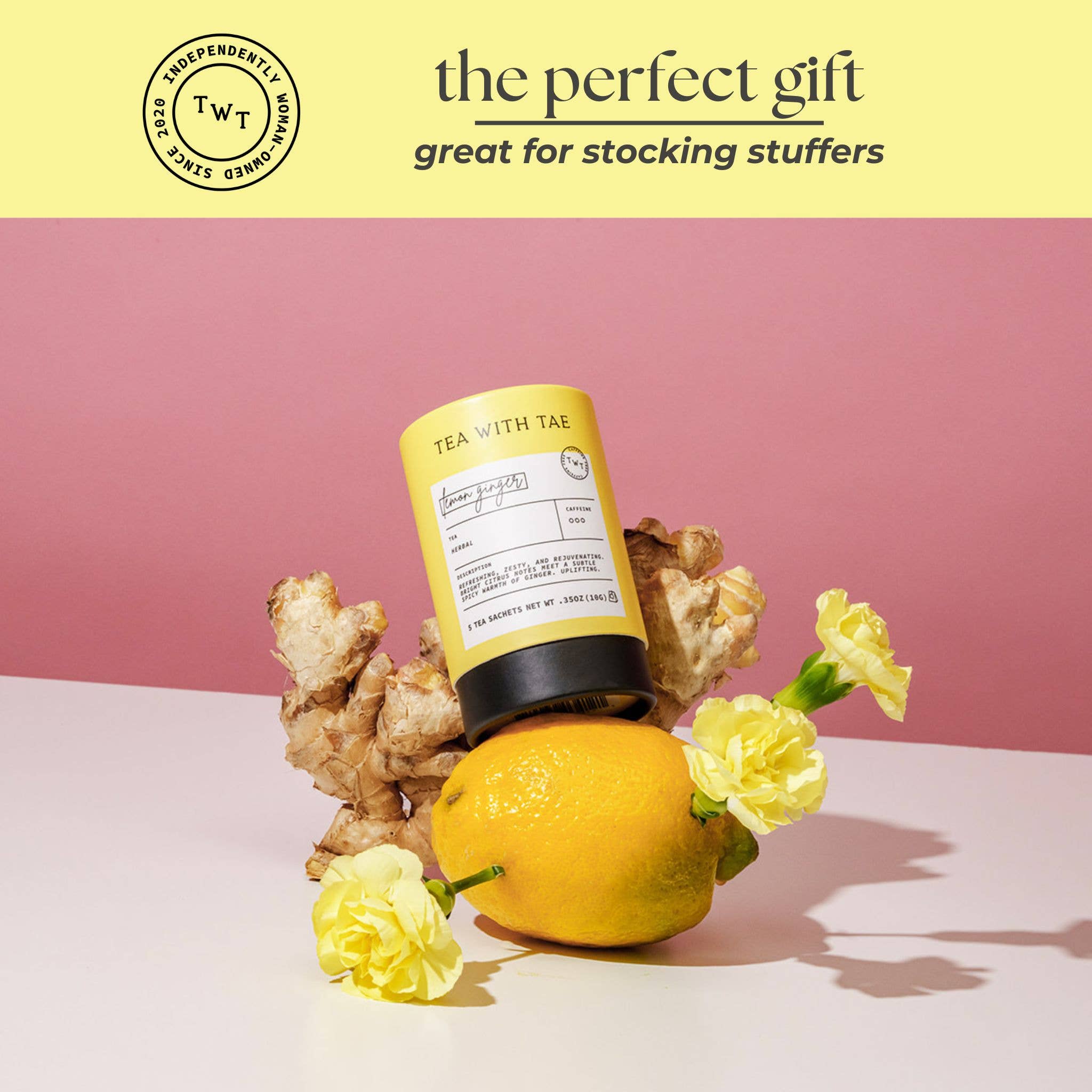 Tea With Tae Lemon Ginger Herbal Mini Tube Gift (5 tea bags)