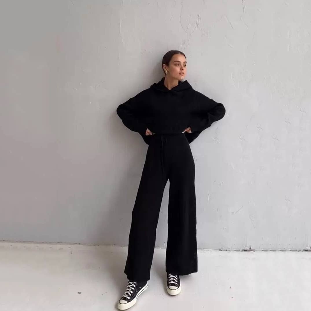 Sweetkama Ladies Solid Sweater Top and Pant Set Daily Set