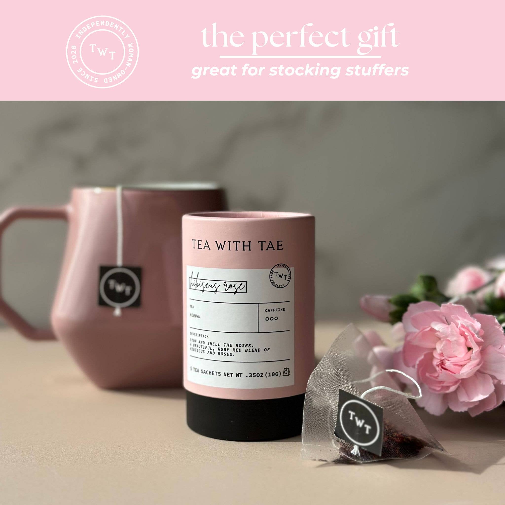 Tea With Tae Hibiscus Rose Herbal Mini Tube Gift (5 Tea Bags)