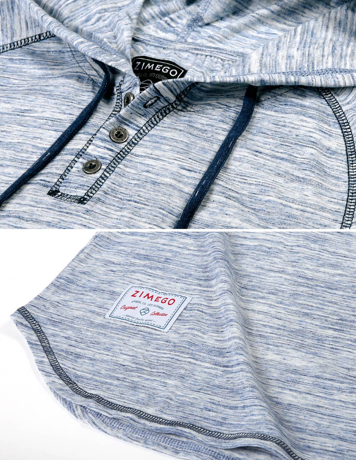 ZIMEGO Short Sleeve Pullover Hipster Hoodie Henley White Blue