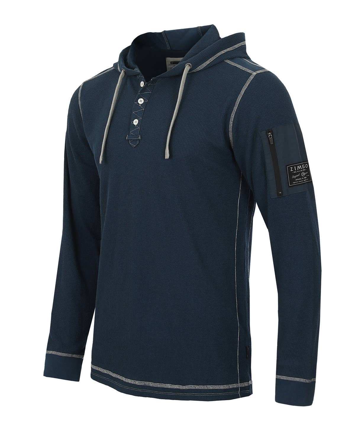 Zimego Casual Basic Long Sleeve Thermal Hoodie: Navy