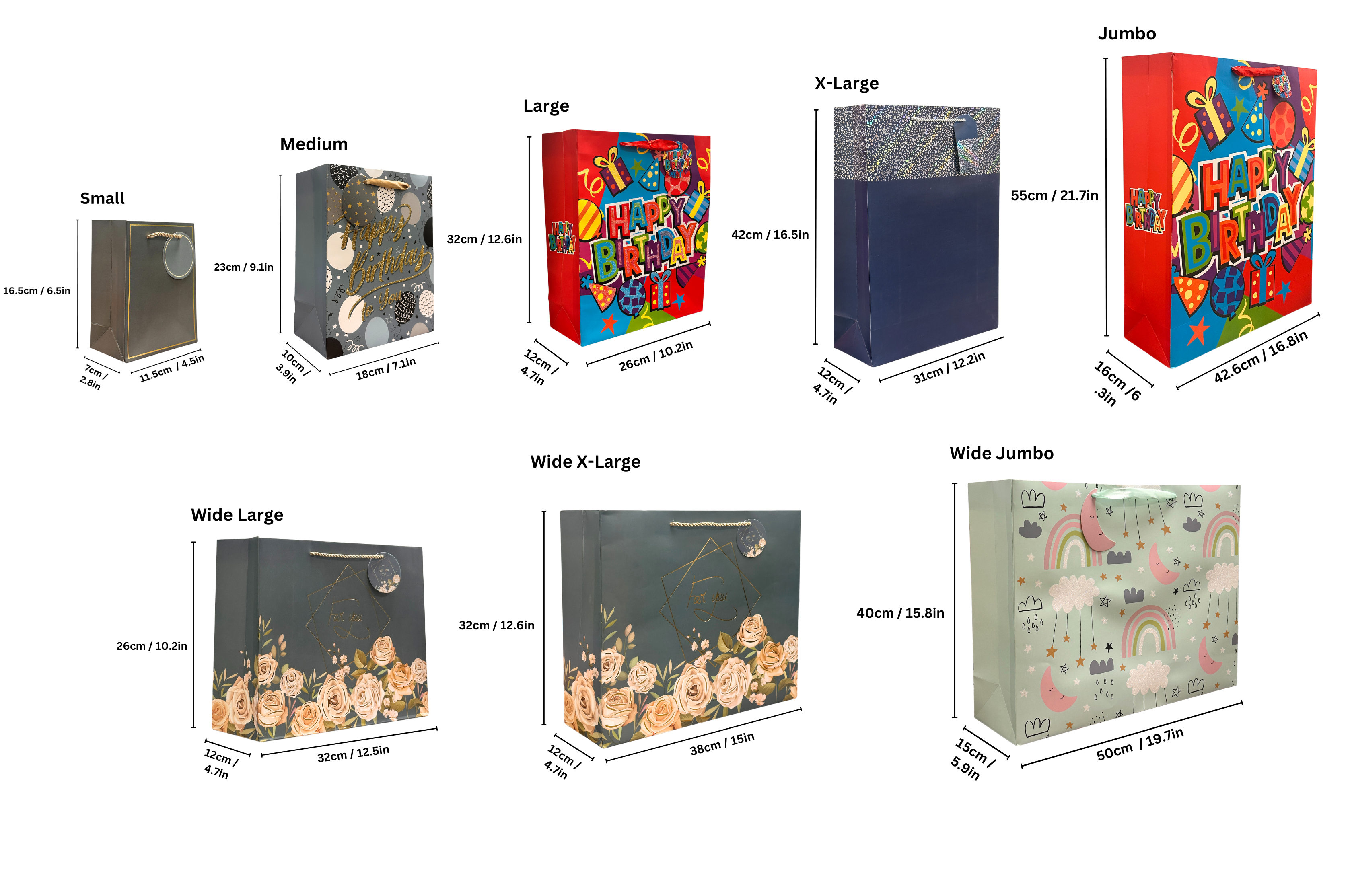 Everyday Gift Bag – Flower Bouquet & Pearl Decoration (4 Variations, Large)