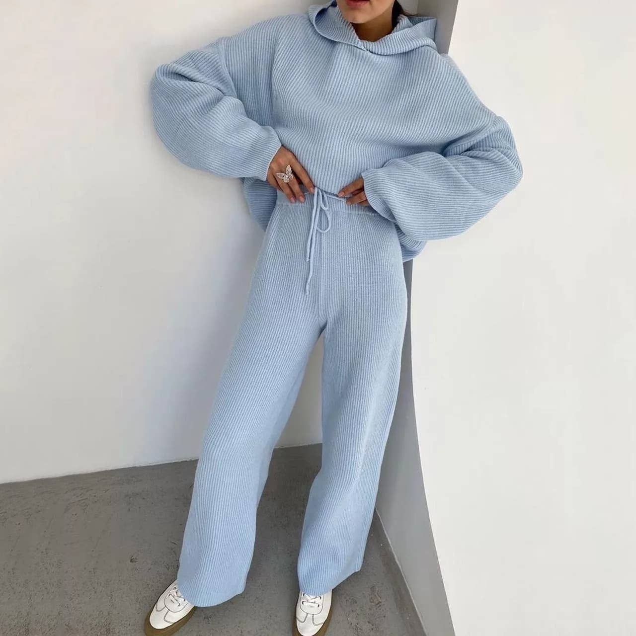 Sweetkama Ladies Solid Sweater Top and Pant Set Daily Set
